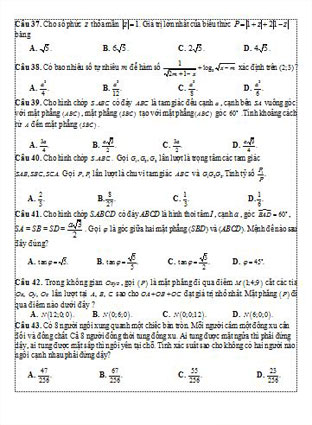 Đề Thi thử quốc gia môn toán TPTHNT tỉnh Quảng Nam  năm 2019
