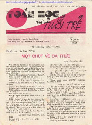 Tạp chí toán học và tuổi trẻ tháng 7 năm 1993 số 193