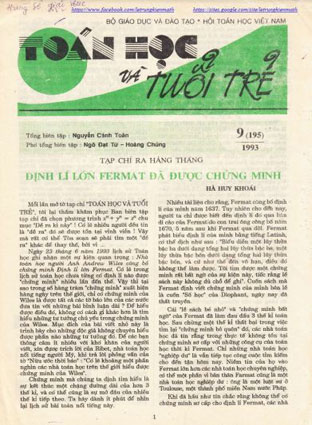 Tạp chí toán học và tuổi trẻ tháng 9 năm 1993 số 195