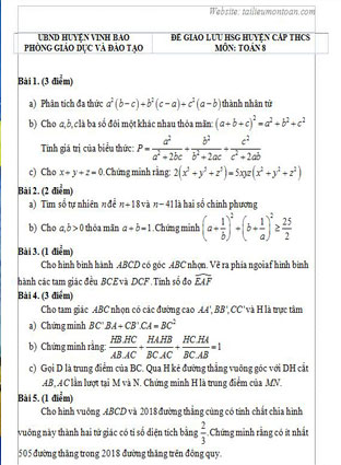 Đề học sinh giỏi toán lớp 8 huyện Vĩnh Bảo