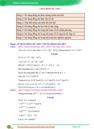 Các bài toán nâng cao đồng dư thức lớp 7