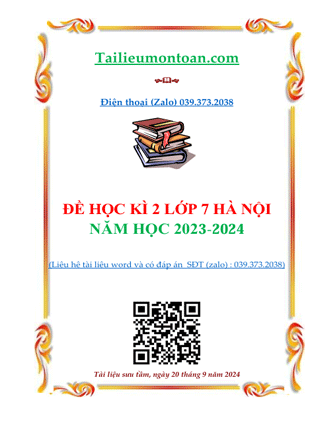 Đề học kì 2 môn toán lớp 7 hà nội năm 2024